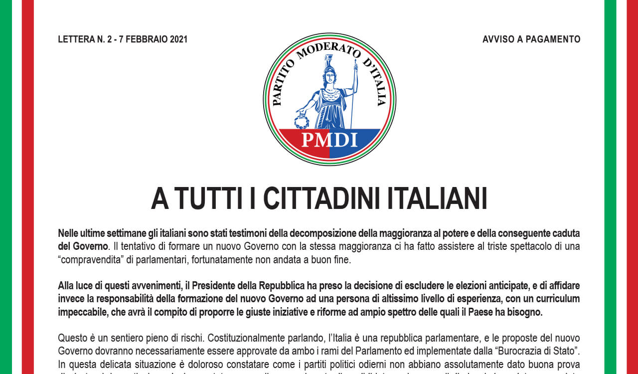Lettera n. 2 Partito Moderato d'Italia