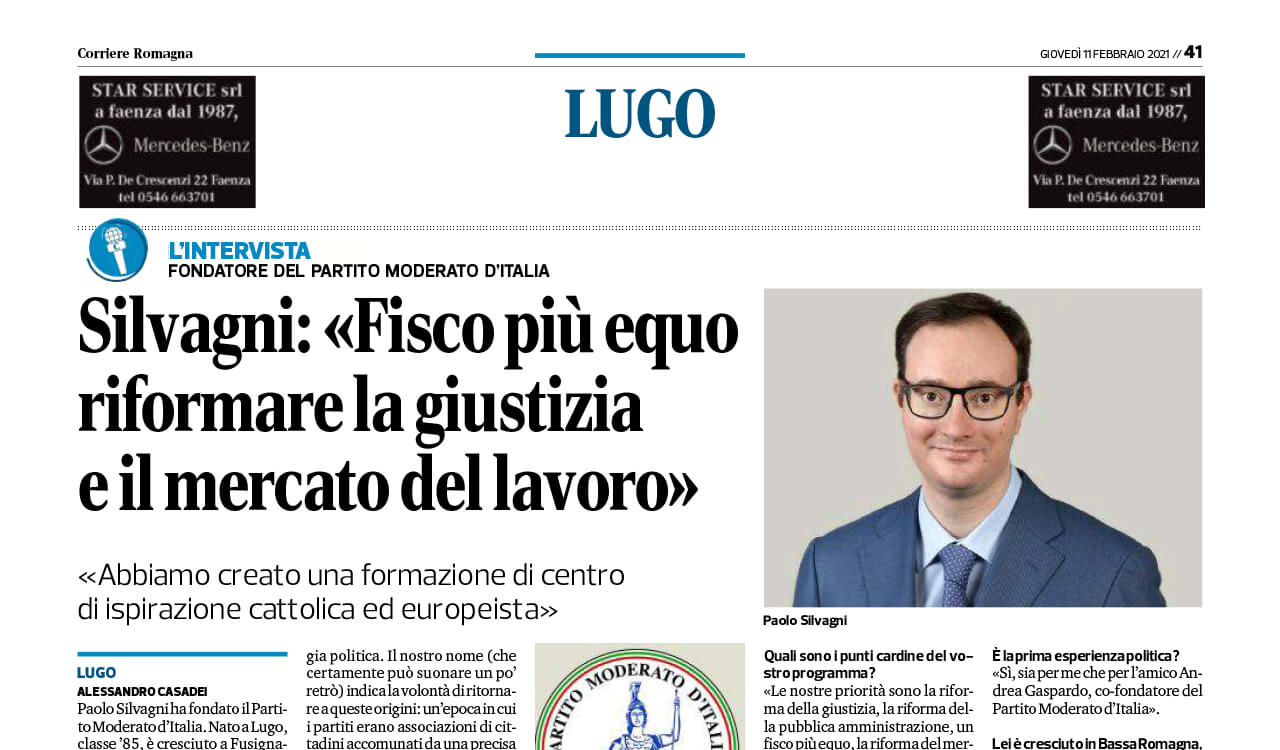 Intervista al fondatore del Partito Moderato d'Italia del Corriere di Romagna dell'11 Febbraio