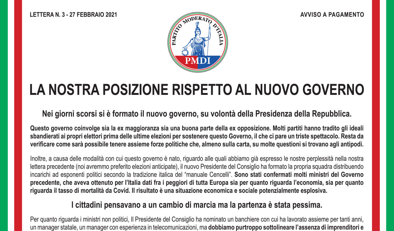 Lettera n. 3 Partito Moderato d'Italia