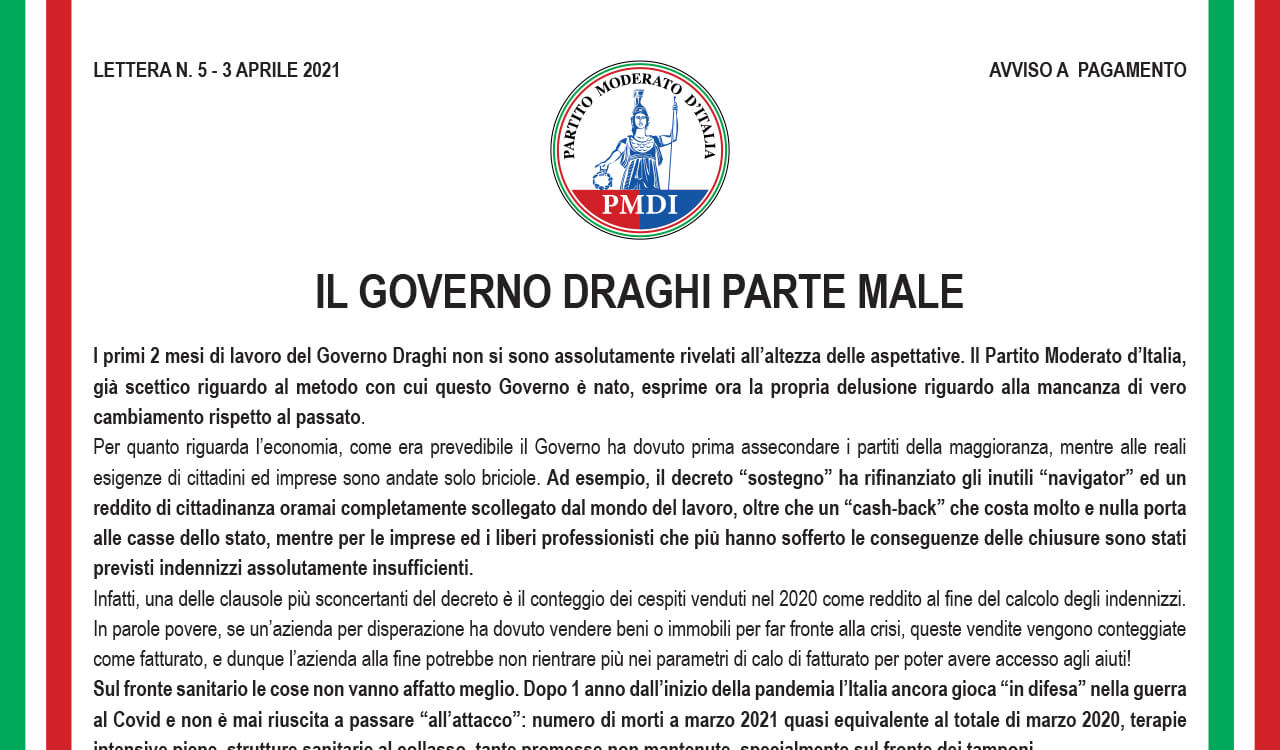 Lettera n. 5 Partito Moderato d'Italia